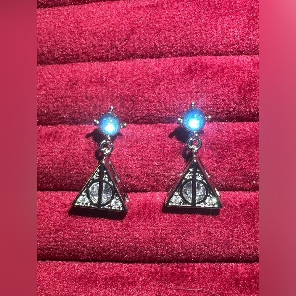 Harry Potter Deathly Hallows Symbol 925 Sterling Silver Dangle Stud Earrings